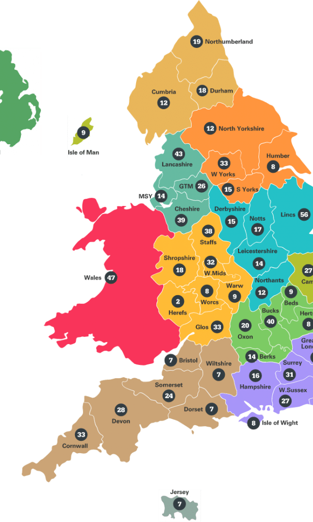 View of the map of Queen's nurses around the UK
