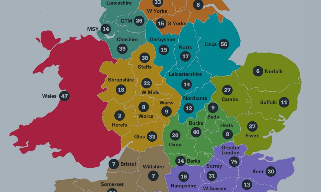 View of the graphic map of UK showing Queen's Nurses in each region