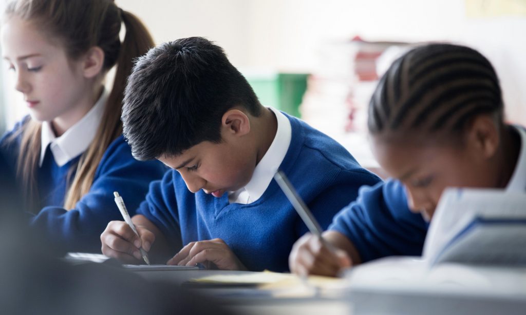 School kids working