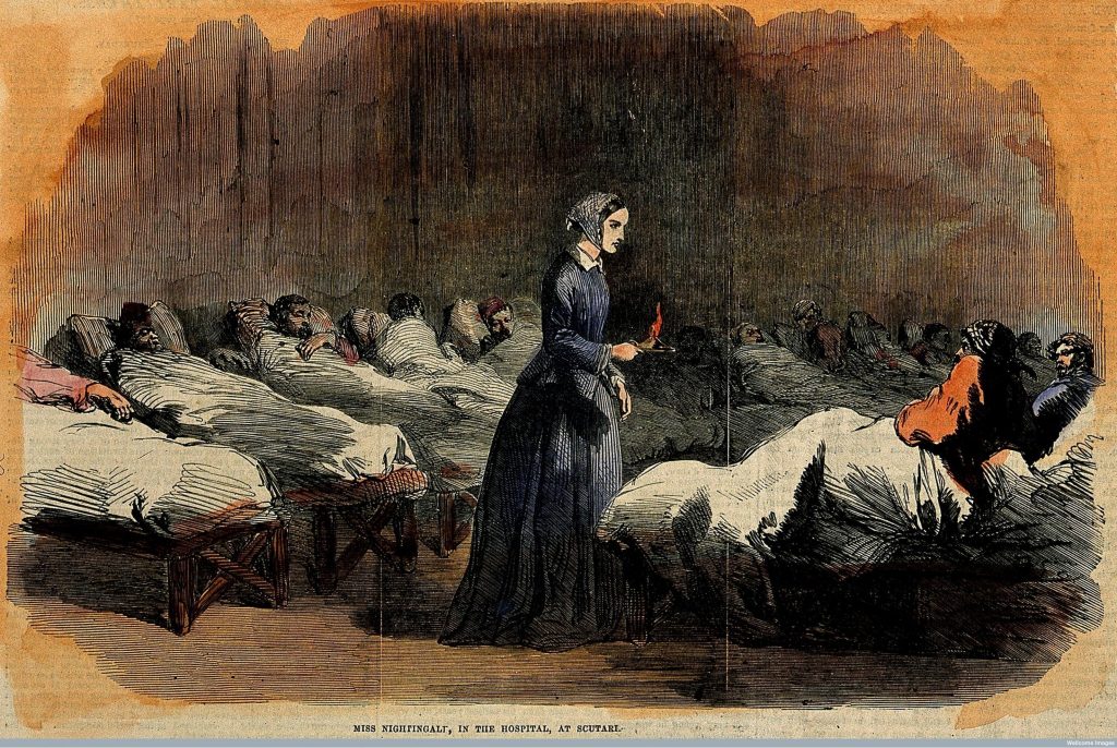 Florence Nightingale with an oil lamp