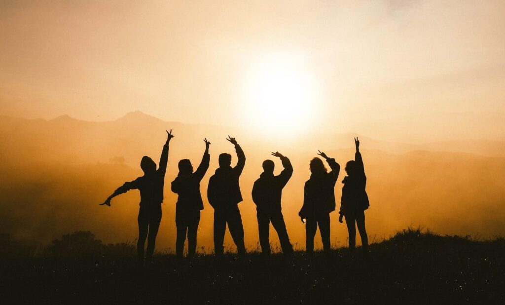 Silhouettes of a group of people
