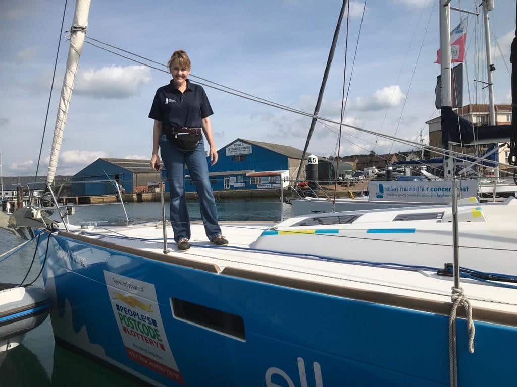 Queen's Nurse Sharon Lee on a boat