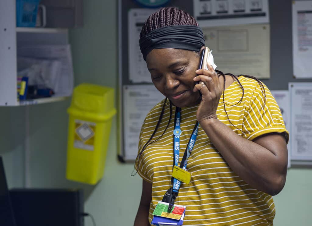 Nurse talking on the phone